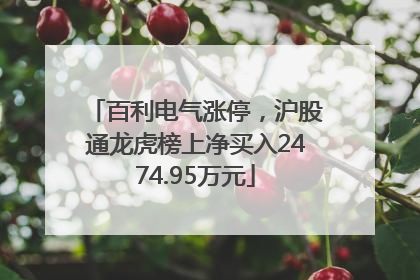 百利电气涨停，沪股通龙虎榜上净买入2474.95万元