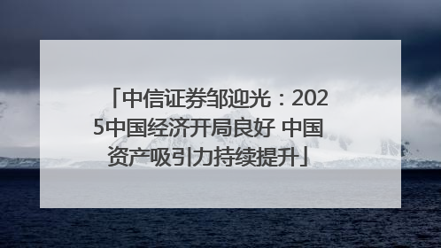 中信证券邹迎光：2025中国经济开局良好 中国资产吸引力持续提升
