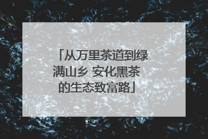 从万里茶道到绿满山乡 安化黑茶的生态致富路